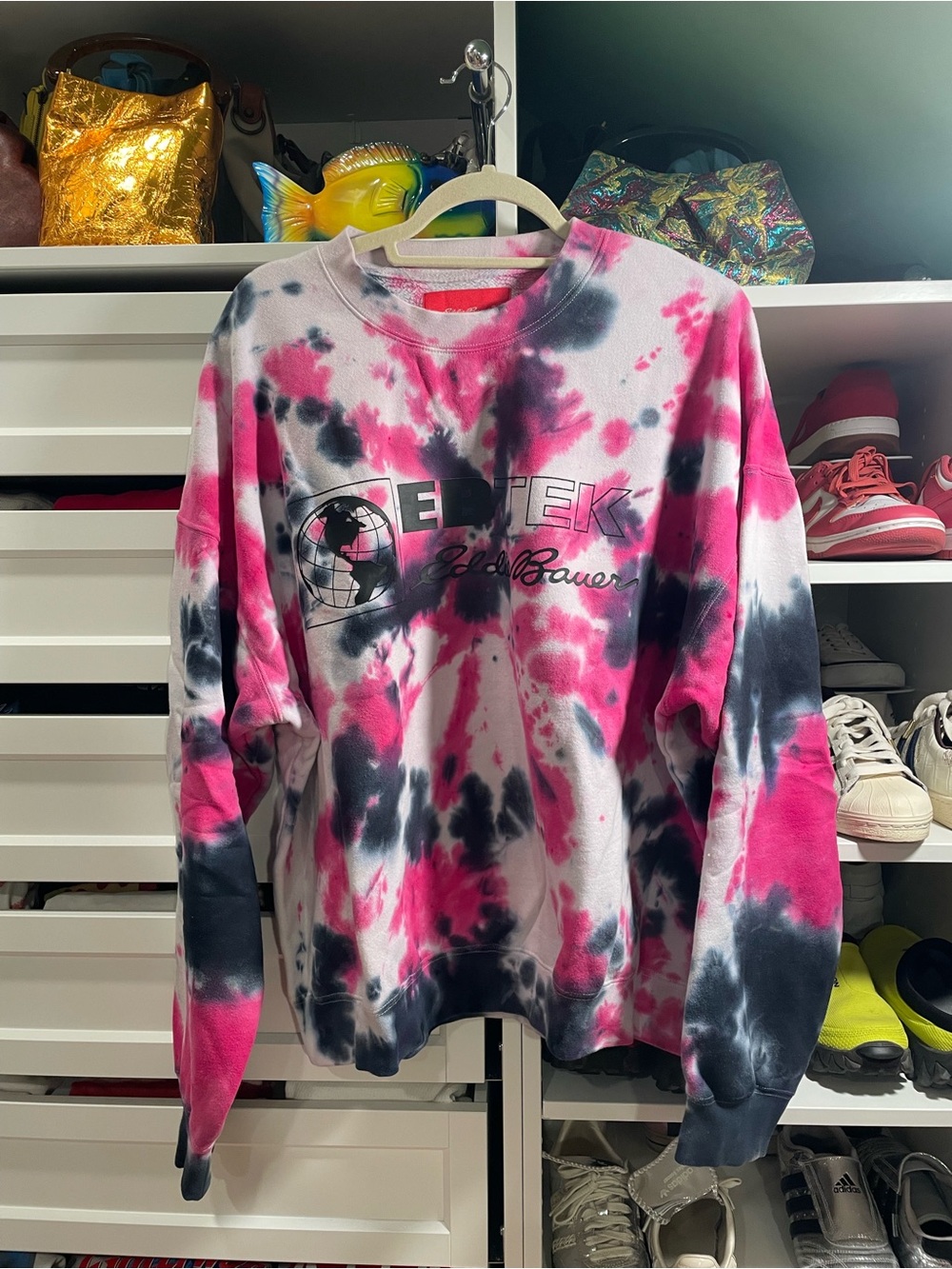 Eddie Bauer Expedition Hand Tie-Dyed Crewneck Sweatshirt - Pink, Black & White